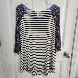 Matilda Jane patchwork 3/4 sleeve tunic XL craftcore asymmetrical stretch